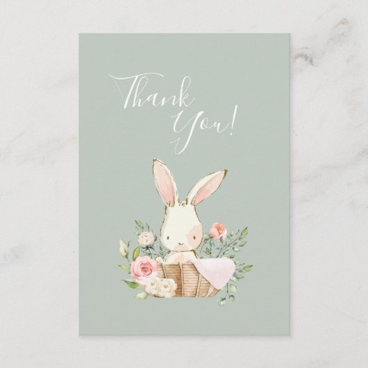 Niedlich Grüne Aquarell Bunny Baby Dusche Dankeskarte (Vorderseite)