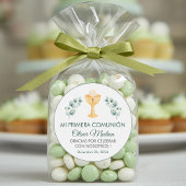 Niedlich Grüne Blätter Erste Kommune Spanisch Runder Aufkleber