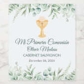 Niedlich Grüne Blätter Erste Kommune Spanisch Weinetikett (Einzelnes Label)