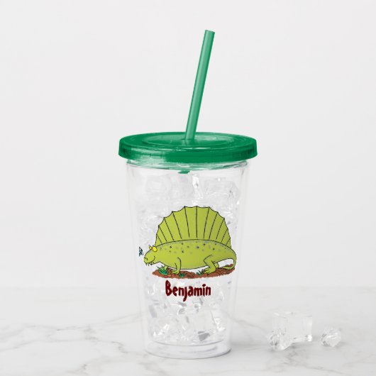 Niedlich-grüne Dimetrodon-Cartoon Acryltrinkbecher (Rückseite Ice)