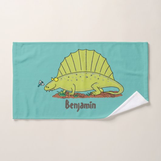 Niedlich-grüne Dimetrodon-Cartoon Badhandtuch Set (Handtuch)