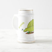 Niedlich-grüne Dimetrodon-Cartoon Bierglas (Vorderseite Links)
