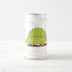 Niedlich-grüne Dimetrodon-Cartoon Bierglas