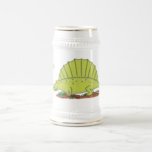 Niedlich-grüne Dimetrodon-Cartoon Bierglas (Mittel)