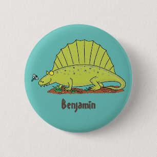 Niedlich-grüne Dimetrodon-Cartoon Button