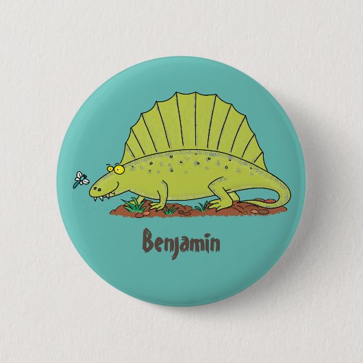 Niedlich-grüne Dimetrodon-Cartoon Button (Vorderseite)