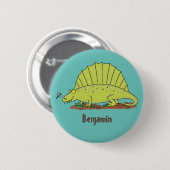 Niedlich-grüne Dimetrodon-Cartoon Button (Vorne & Hinten)