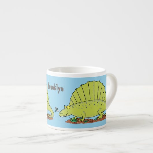Niedlich-grüne Dimetrodon-Cartoon Espressotasse (Vorderseite Rechts)