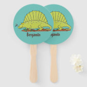 Niedlich-grüne Dimetrodon-Cartoon Fächer (Vorne und Hinten)