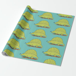 Niedlich-grüne Dimetrodon-Cartoon Geschenkpapier