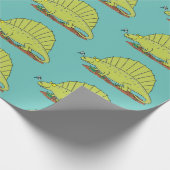 Niedlich-grüne Dimetrodon-Cartoon Geschenkpapier (Ecke)