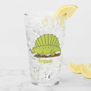 Niedlich-grüne Dimetrodon-Cartoon Glas