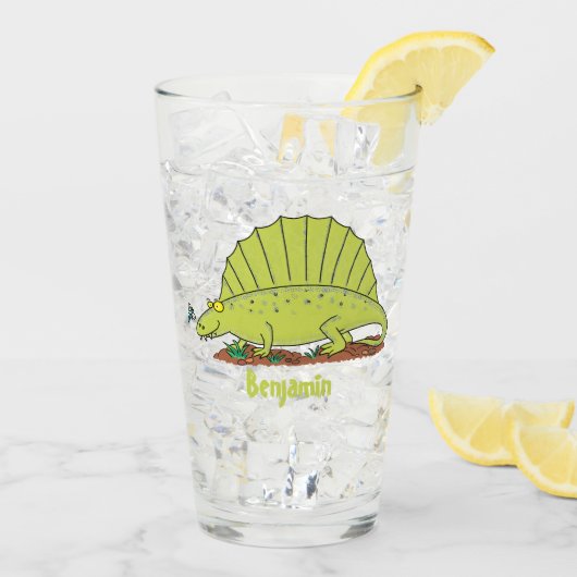 Niedlich-grüne Dimetrodon-Cartoon Glas (Rückseite Ice)