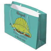 Niedlich-grüne Dimetrodon-Cartoon Große Geschenktüte (Rückseite Schrägansicht)