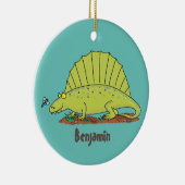 Niedlich-grüne Dimetrodon-Cartoon Keramik Ornament (Rechts)