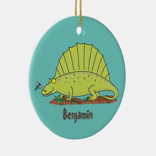 Niedlich-grüne Dimetrodon-Cartoon Keramik Ornament (Rechts)