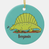 Niedlich-grüne Dimetrodon-Cartoon Keramik Ornament (Vorne)