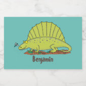 Niedlich-grüne Dimetrodon-Cartoon Lebensmitteletikett (Einzelnes Label)