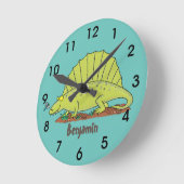 Niedlich-grüne Dimetrodon-Cartoon Runde Wanduhr (Winkel)