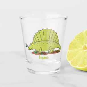 Niedlich-grüne Dimetrodon-Cartoon Schnapsglas