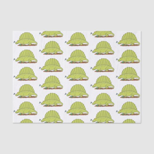 Niedlich-grüne Dimetrodon-Cartoon Seidenpapier (Vorderseite)