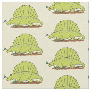 Niedlich-grüne Dimetrodon-Cartoon Stoff