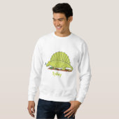 Niedlich-grüne Dimetrodon-Cartoon Sweatshirt (Vorne ganz)