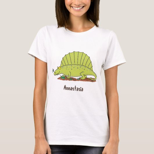 Niedlich-grüne Dimetrodon-Cartoon T-Shirt (Vorderseite)