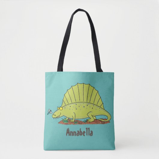 Niedlich-grüne Dimetrodon-Cartoon Tasche (Vorderseite)