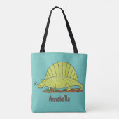 Niedlich-grüne Dimetrodon-Cartoon Tasche (Rückseite)
