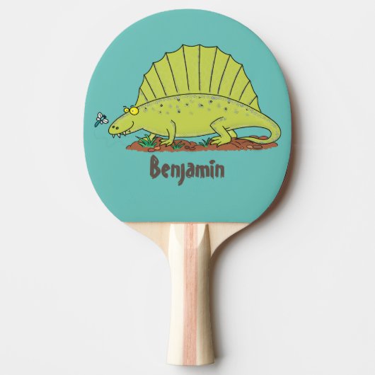 Niedlich-grüne Dimetrodon-Cartoon Tischtennis Schläger (Vorderseite)