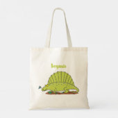 Niedlich-grüne Dimetrodon-Cartoon Tragetasche (Rückseite)