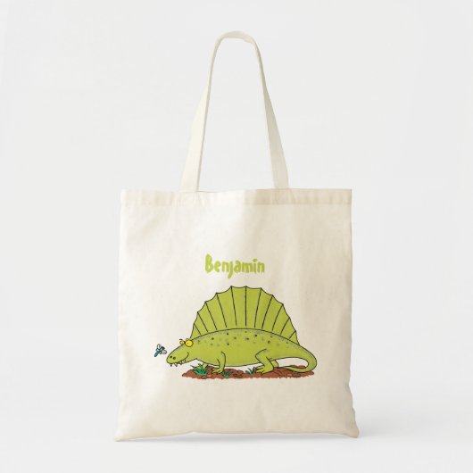 Niedlich-grüne Dimetrodon-Cartoon Tragetasche (Vorne)