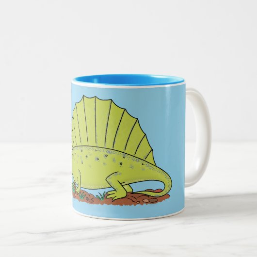 Niedlich-grüne Dimetrodon-Cartoon Zweifarbige Tasse (VorderseiteRechts)