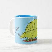Niedlich-grüne Dimetrodon-Cartoon Zweifarbige Tasse (Vorderseite Links)