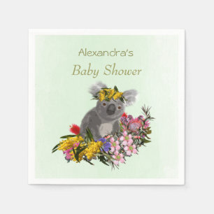 Niedlich grüne Koala Wildblumen Kinderdusche Serviette