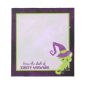 Niedlich-grüne Lila Halloween-Katze Notizblock (Vorderseite)