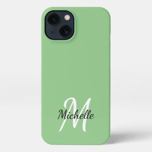 Niedlich-grüne Monogrammbezeichnung + Anfangsbuchs iPhone Hülle (Rückseite)