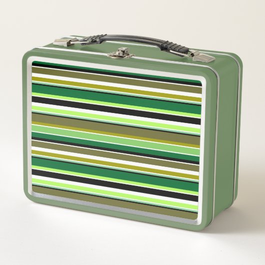 Niedlich-grüne Streifen Metall Brotdose (Vorderseite)