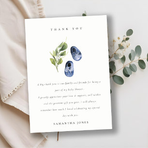 Niedlich grüne Tinte Blue Boy Shoes Foliage Baby D Dankeskarte