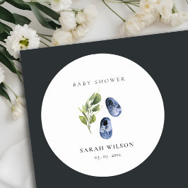 Niedlich grüne Tinte Blue Boy Shoes Foliage Baby D Runder Aufkleber