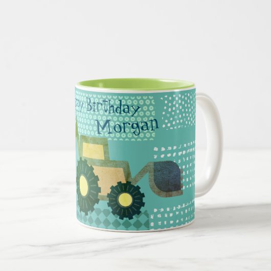 Niedlich grüner Aquamariner blauer Backhoe Kinderj Zweifarbige Tasse (VorderseiteRechts)
