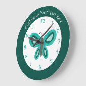 Niedlich grüner Aquamariner Schmetterling Personal Große Wanduhr (Winkel)