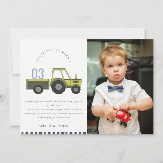 Niedlich-grüner blauer Feldzug Kinder Foto Geburts Dankeskarte (Vorderseite)