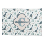 Niedlich-grüner Dinosaurier mit Monogramm und Name Kissenbezug (Rückseite)