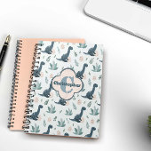 Niedlich-grüner Dinosaurier mit Monogramm und Name Notizblock