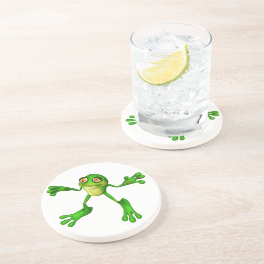 Niedlich-grüner Froggy Sandstein Untersetzer (Seite)