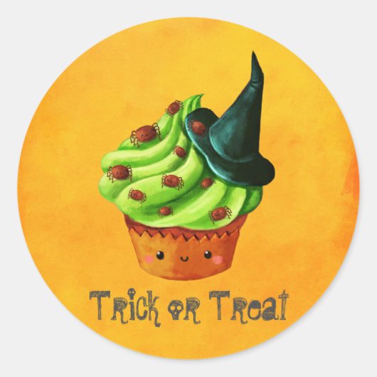 Niedlich-grüner Halloween-Cupcake Runder Aufkleber (Vorderseite)