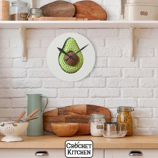 Niedlich-grünes Cogingcore-Crochet-Avocado-Monogra Runde Wanduhr