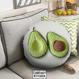 Niedlich-grünes Cogingcore-Crochet-Avocado-Monogra Rundes Kissen